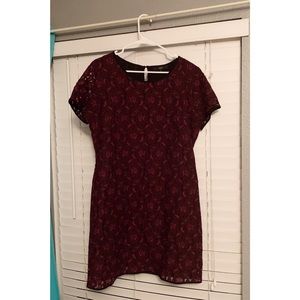 Lace Burgundy Mini Dress Size UK 16